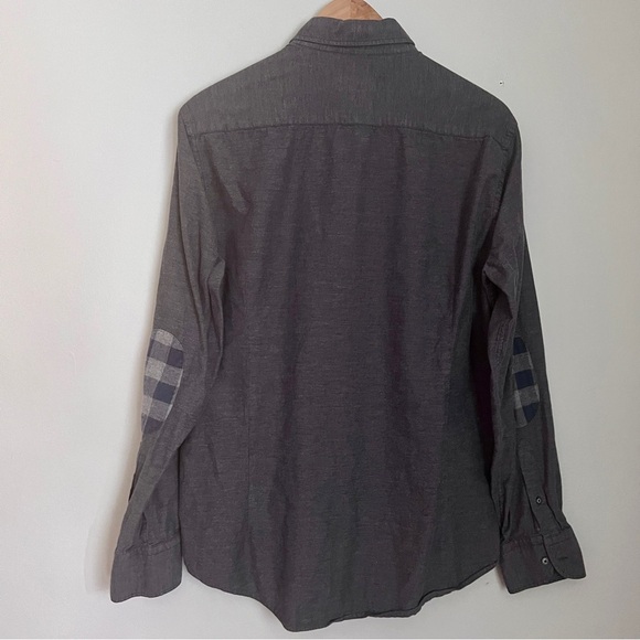 MASSIMO DUTTI Men’s Long Sleeve Casual Light Flannel Size L w/Plaid Elbow Patch - Picture 4 of 6